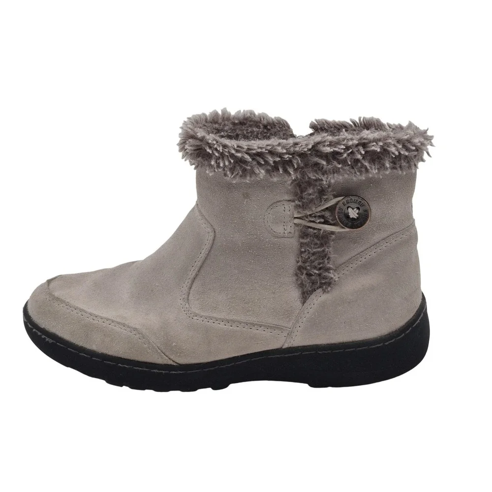 Khombu Snow Boots Womens Size 6 Beige Suede Faux Fur Ankle Zip Winter‎ Warm